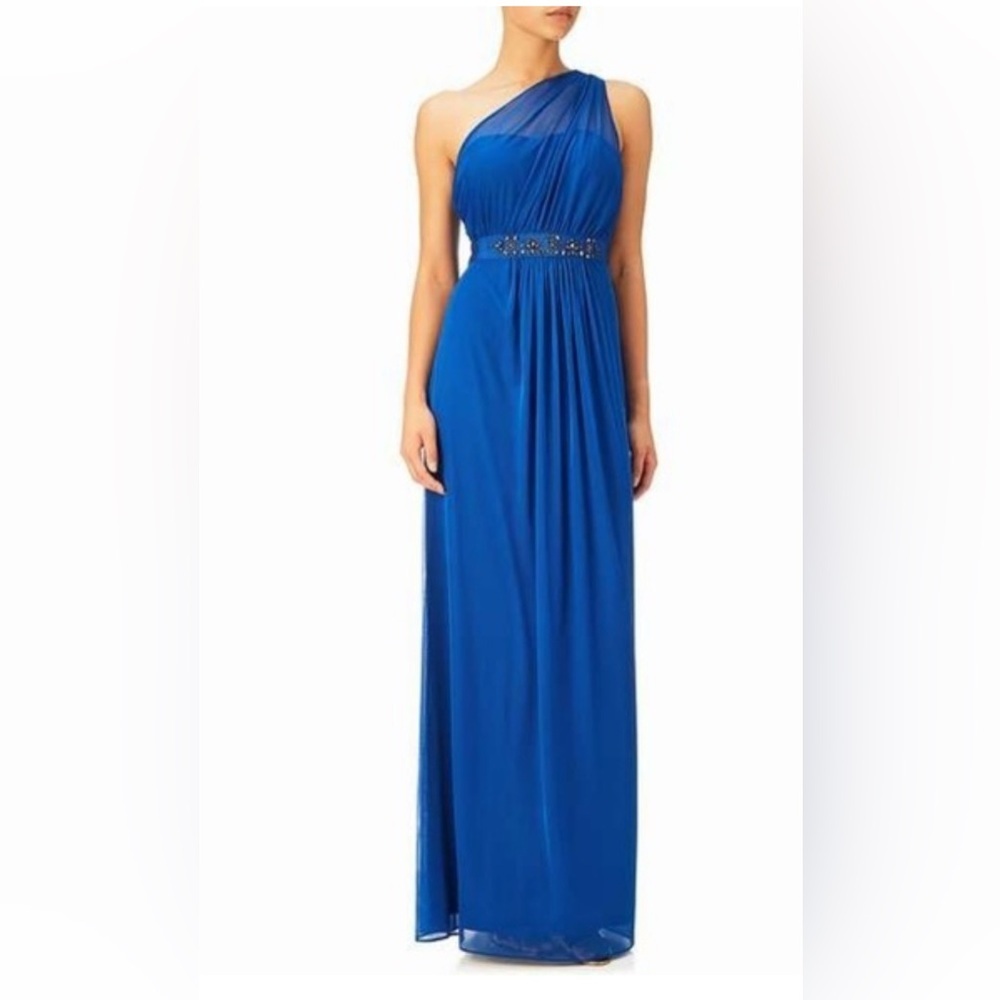 Adrianna Papell Blue Halter Maxi Gown Size 14